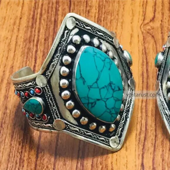 Single Boho Turquoise Kuchi Bracelet: Ethnic Afghan Tribal Cuff Jewelry - Picture 6 of 7